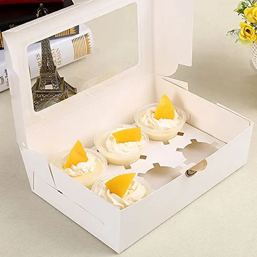 Nordic style color Custom logo printed PVC top window cardboard 4 panes cupcake boxes