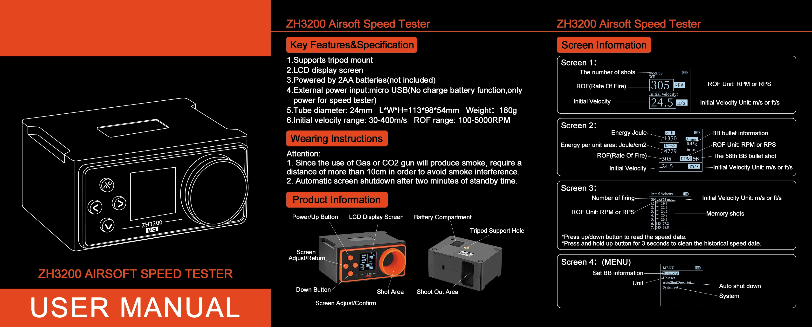 Tactical Hunting Chronograph Speed Tester Measures Bullet Velocity Shooting Chrony