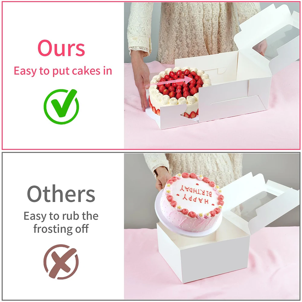 Custom printed Food Grade Foldable White Cake Pastry Boxes 10 inch Birthday Cake Gift Box Packaging Bakery With Window
