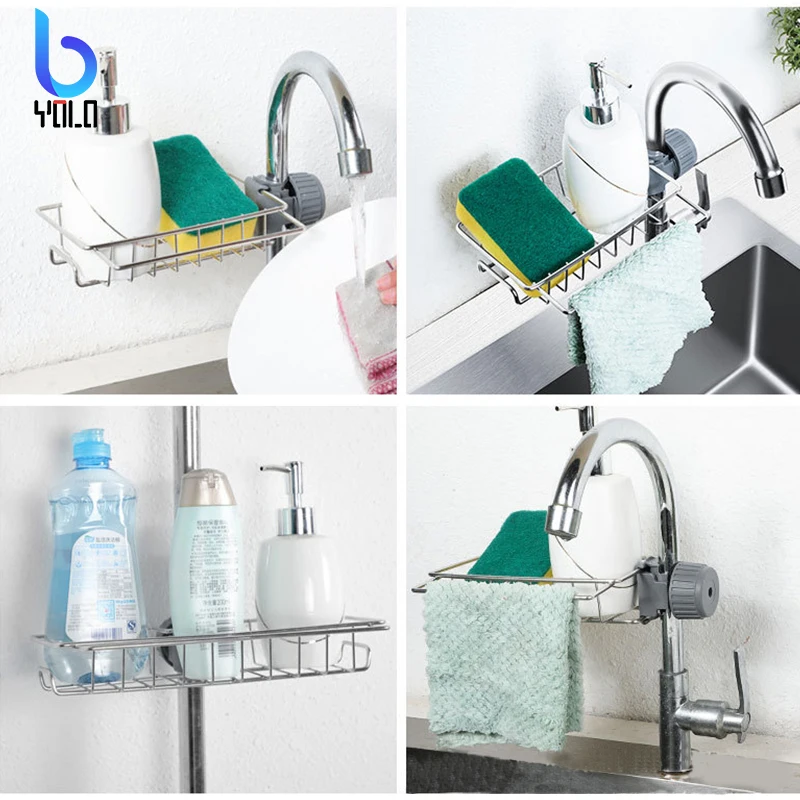 Wholesale Stainless Steel Kitchen Sink Organizer Sink Caddy Faucet Sponge Towel Drying Rack Holder