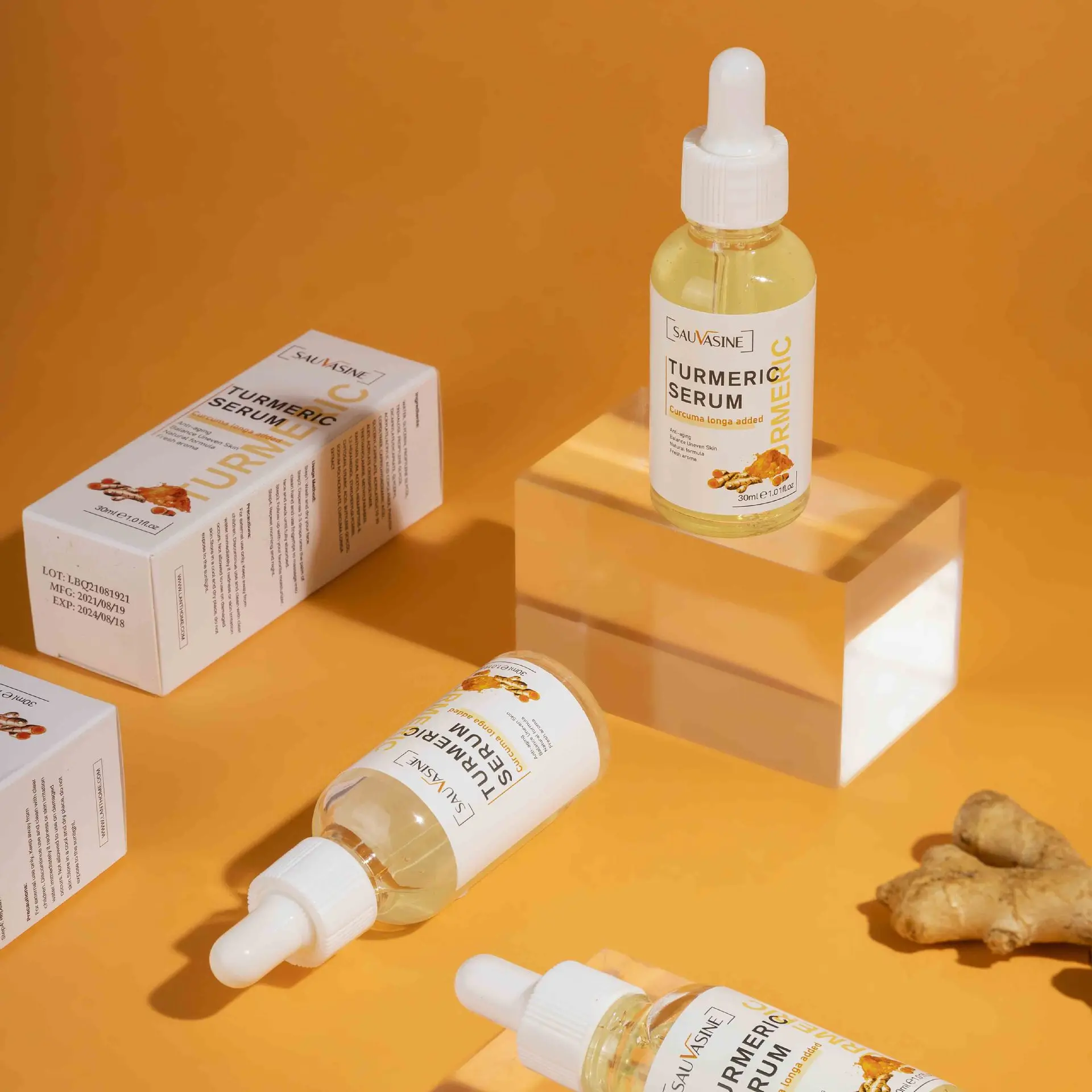 Sauvasine OEM СТМ веган органический натуральный отбеливающий крем для лица против морщин куркума сыворотка уход за кожей