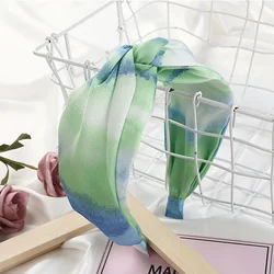 GEERDENG New Design Tie Dyed Satin Fabric Cross Knot Hairband Women Favorite Hair Trendy Chiffon Silk Headbands for Online Shops