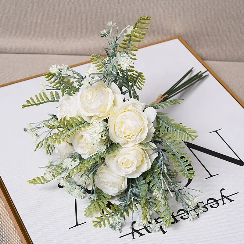 2023 boho Silk cheap fake artificial flower bouquet rose flowers bulk for bride bouquet wedding decorations
