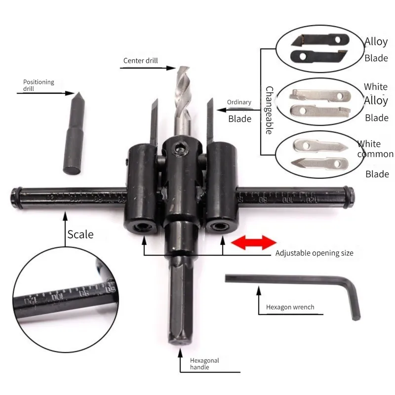 Adjustable Drill Bit Woodworking Hole Opener Metal Wood Circle Hole Saw Cutter smooth cuts through most materials Drill Bit