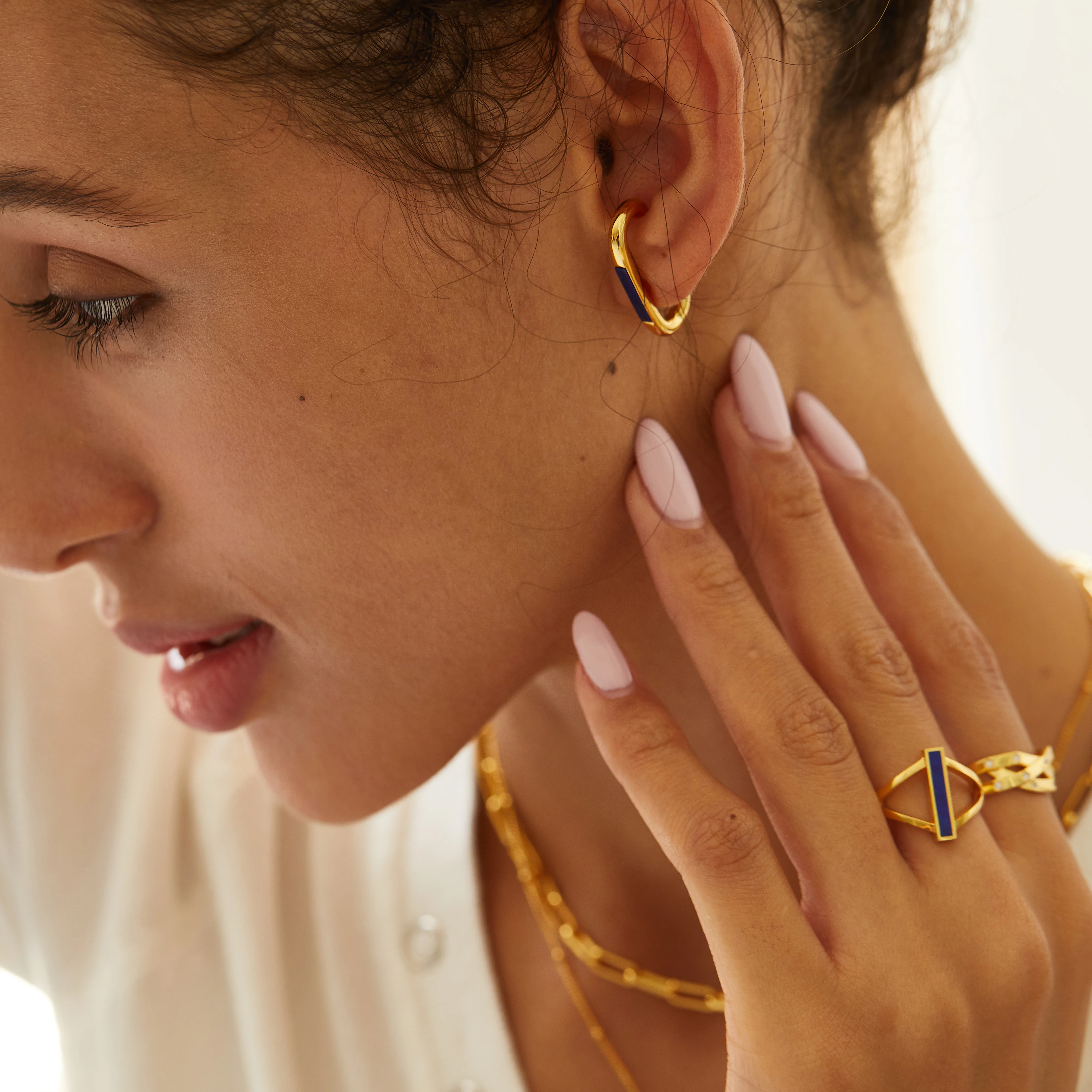 Blue natural lapis gemstone stud earrings smoke hoop gemstone sterling silver 925 stud earring charm for women jewelry set