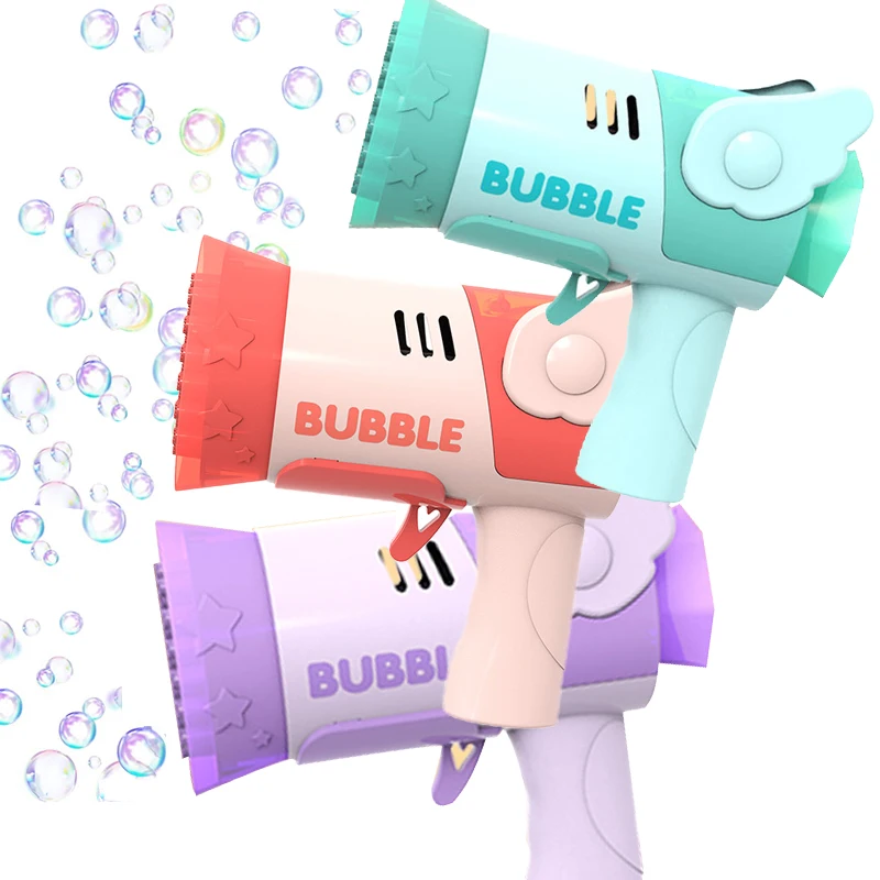 Attached Bottle Con Luz Led Blower Bazooka Machine Kids Automatic Toys Summer Soap W Bubble Gun With 41 Holes And Flash