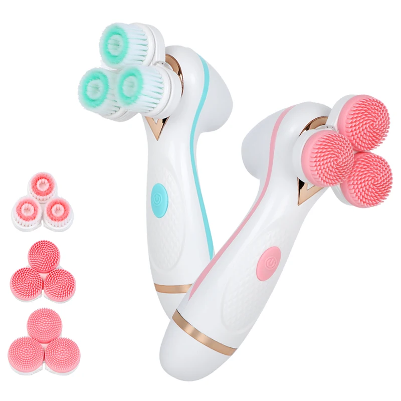 3 in1 Sonic facial Cleansing brush Battery Powered 3 Wheels Rotating head Waterproof pore cleaning Spa massager CNAIER AE-878