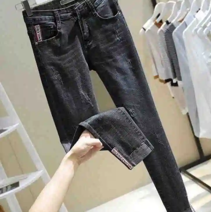 spring high waist jeans ladies stretch thin nine pants students Korean version of the slim slimming pencil pants