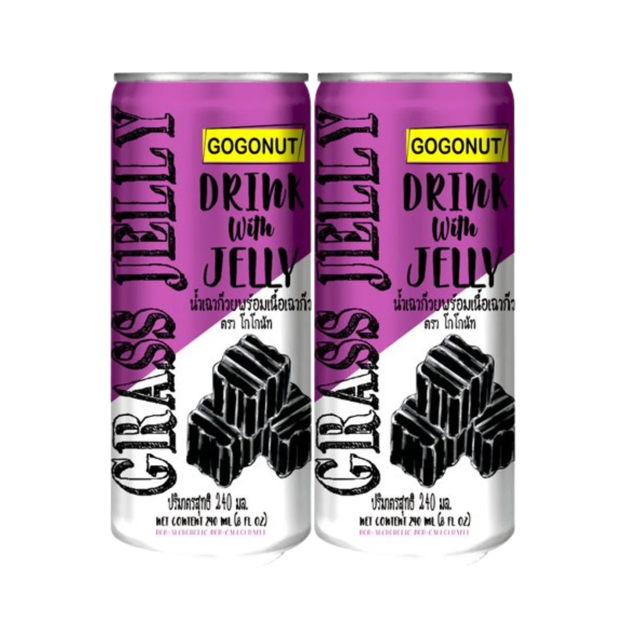 Thai Herb 100% Grass Jelly Drink with Soft Jelly Sweet Taste 240 ml. Traditional Pudding Jelly Snacks Dessert Bakery