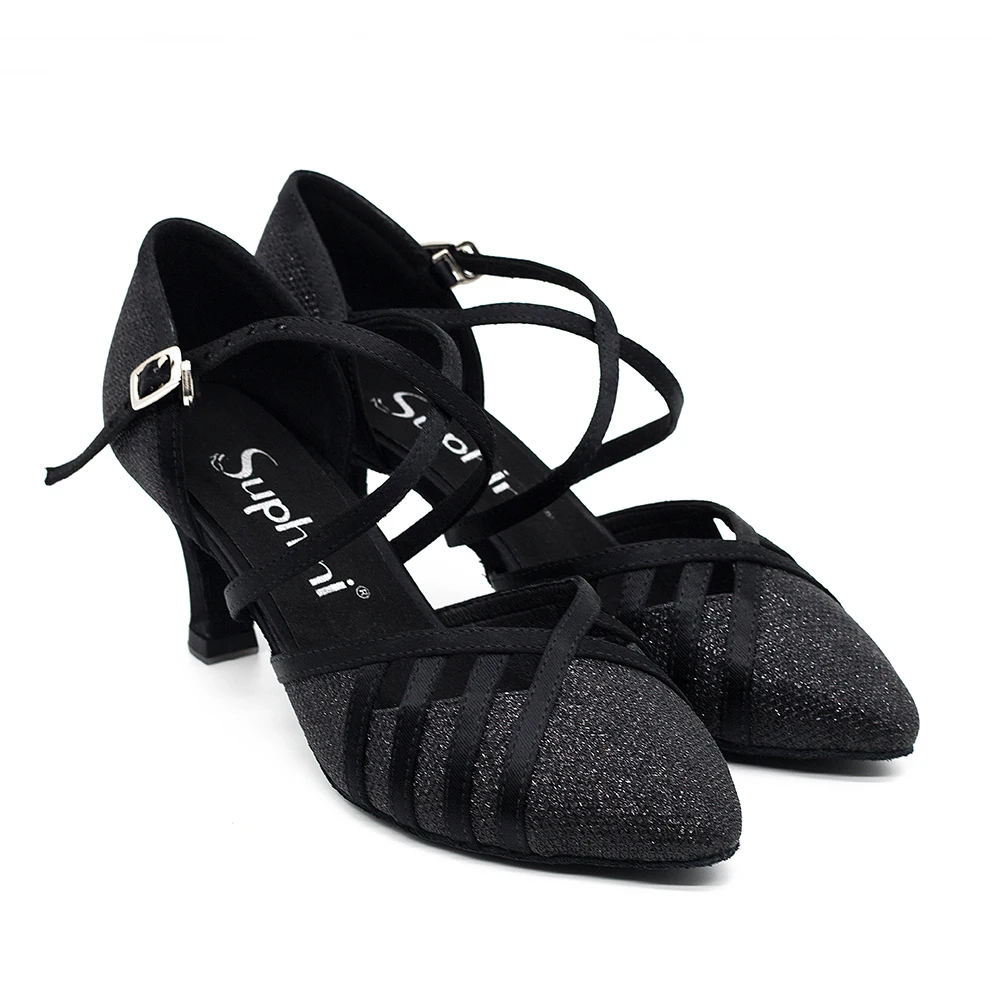 Suphini Closed Toe Black Ballroom Modern Professional Competition Dance Shoes Women