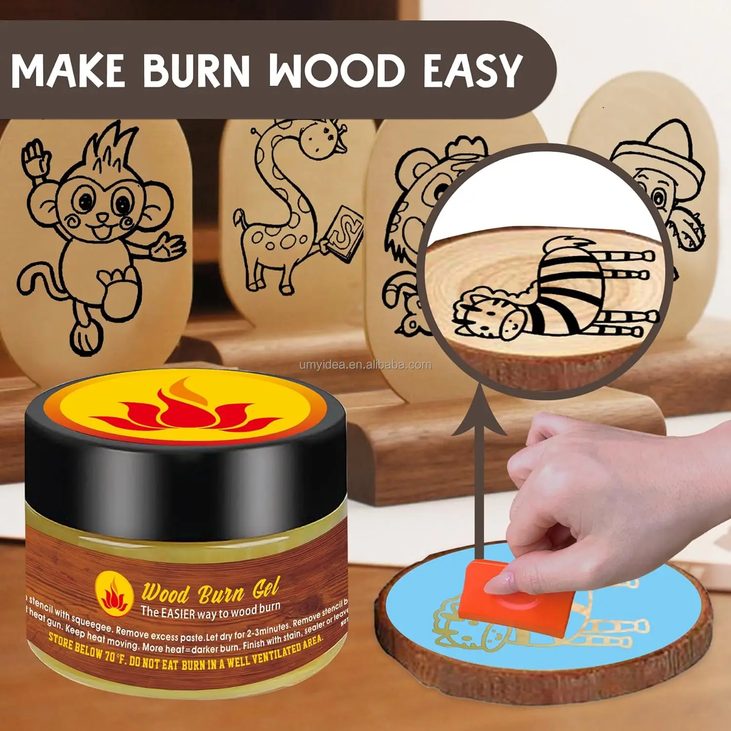 RETRO SCORCH Wooden Burning Paste Kit Maker for Wood Burn Set,Burning Markers on Predrilled Wooden Circles Tree Slice