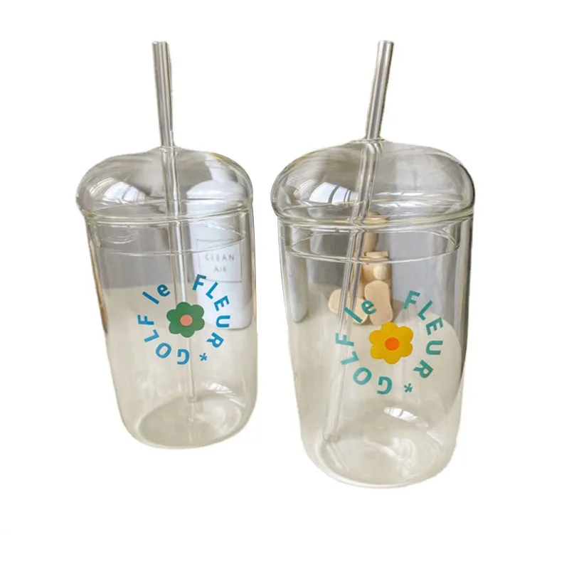 Scandinavian Minimalist Cartoon Small Flower Custom Glassware Handmade Coffee Mug Single Glass Mug Minimalist