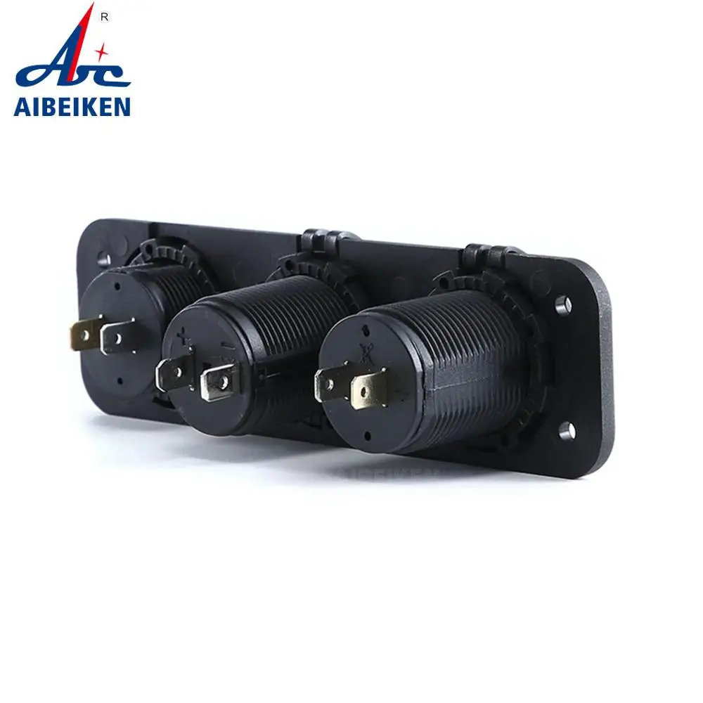 Input 12V 24V Three Port Fixed Panel Dual USB 5V 3.1A Blue LED Light Car Charger  35V DC Voltmeter Power Socket