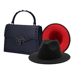 2021 Designer PVC Jelly bag matching hat ladies Matte Rivet HandBags high quality fedora hats and purse Set