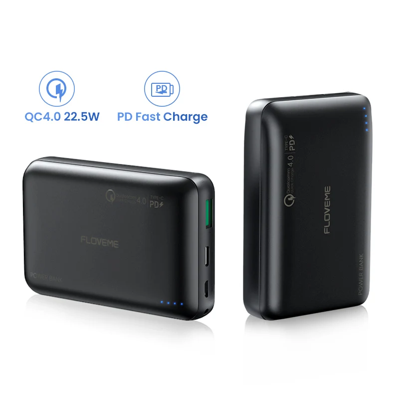 CE FCC RoHS FLOVEME Small 10000mAh Usb C PD Power Bank 10000 Mah Dual Usb Portable Charger Powerbank
