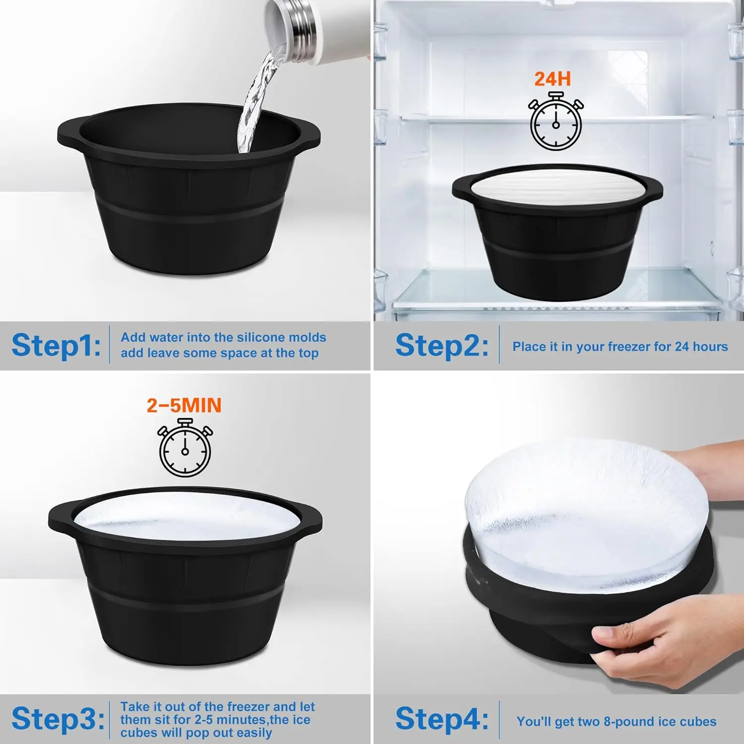 8lbs Big Ice Maker Mould for Cold Plunge or Freezer Reusable Dishwasher Silicone Ice Cube Tray Stencil for Ice Bath