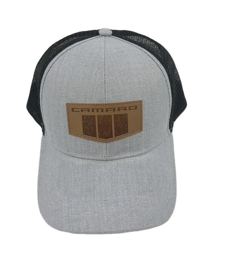 PU Embossing Logo Synthetic Leather Acrylic Wool Like Custom Design 5 Panel Curved Peak Mesh Snap Back Sports Hats,Wholesale Tru