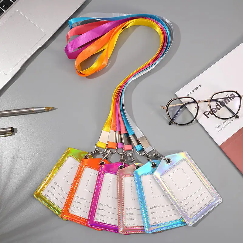 FOCUS Wholesale Card Holder with Lanyard PU Card Holder Custom Logo Full printing Vertical Card Holder ID Badge