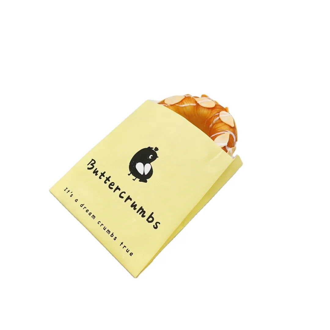 Eco friendly custom printed oil proof PE coated wax bread paper bag chips bread kraft paper bag