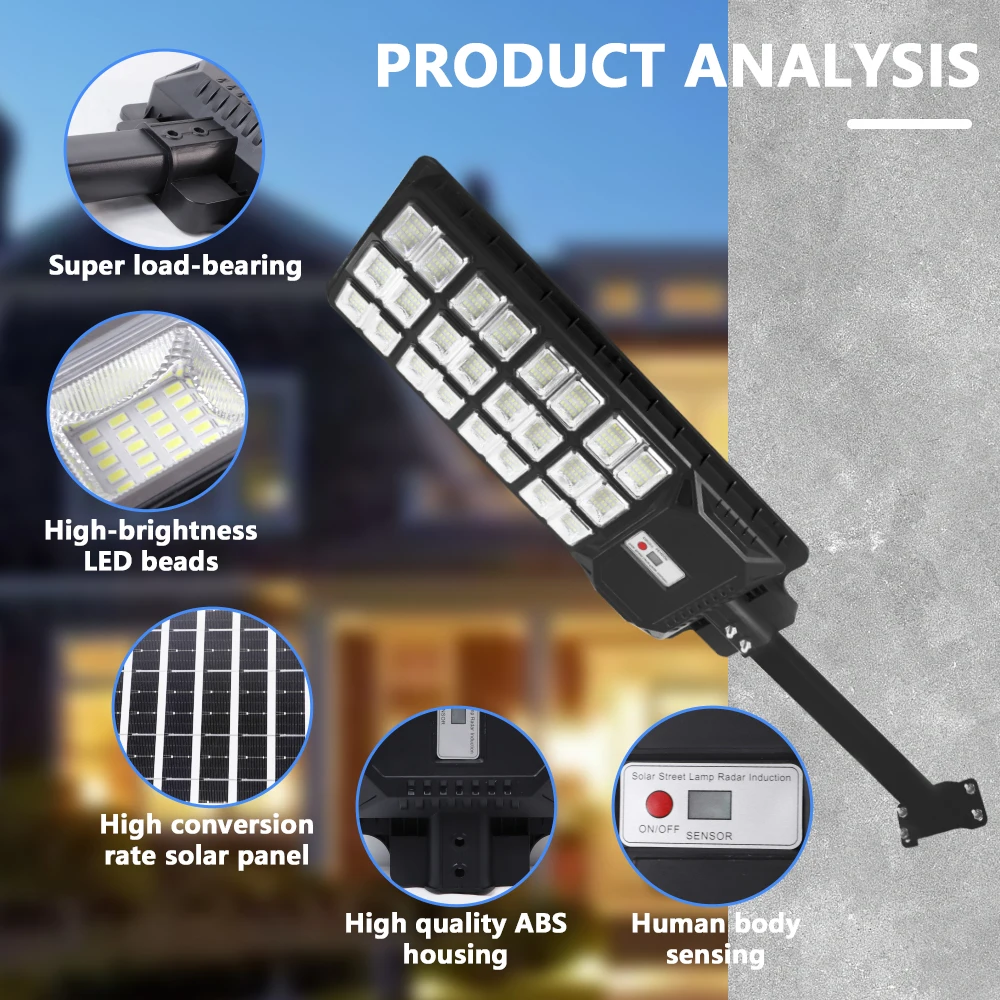 All in one Radar sensing waterproof ABS material High power integrated solar charging 1000w solar street lamp