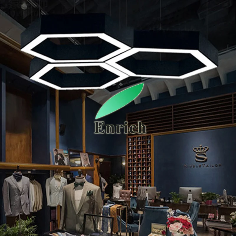 Ceiling Light Hexagon LED Pendant Chandelier With Hollow/solid Type 1000mm Industrial Iron Warm White Switch Control