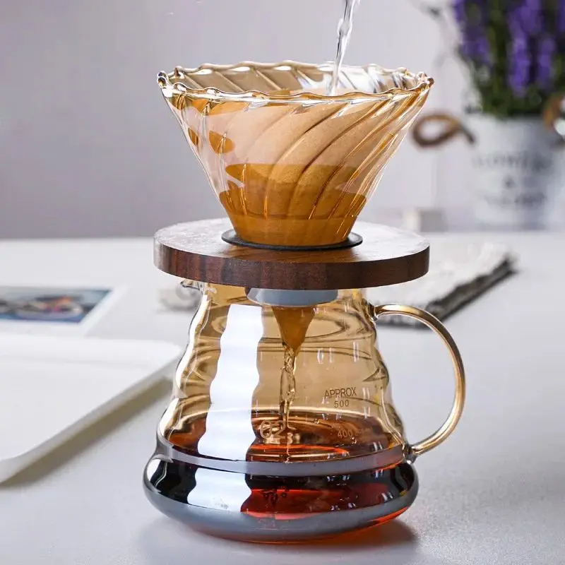 Electroplated Coloured Glass Cloud Jug Set Sharing Pot Coffee Filter Household Mug with Black Walnut Wooden Tray Coffee