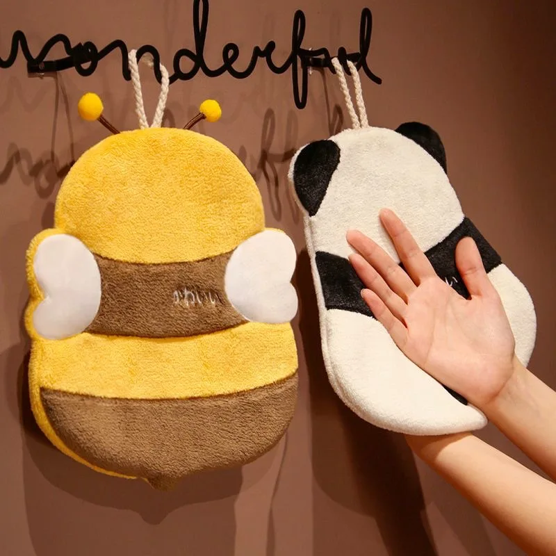 Cute Panda Shape Microfiber Wipe Hand Towels Quick-Dry Coral Fleece for Kitchen & Bathroom & Soft Absorbent for Promotional Gift