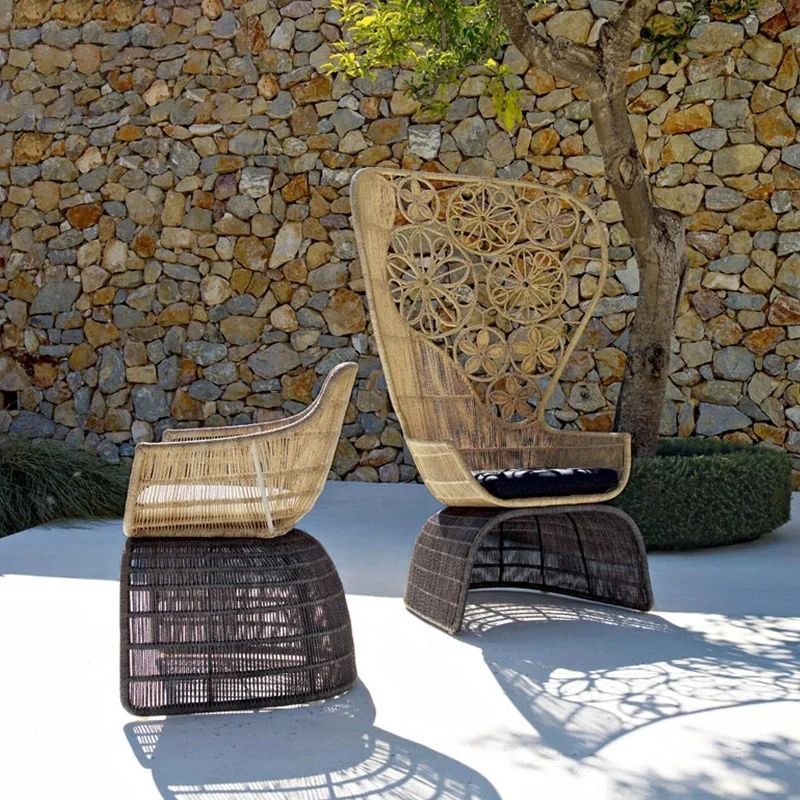 Outdoor Garden Furniture Hotel Villa Pool Rattan Rope Chair Outdoor Round Leisure  Chaise Lounge High Back Wicker Rattan Chairs