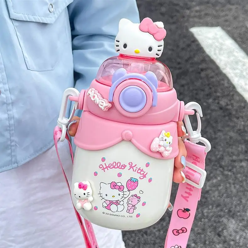 Children Kawaii Cartoon Insulated Thermos Gourde Leak Proof 500ml Vacuum 304 Stainless Steel Pink Blank Hot Water Bottle