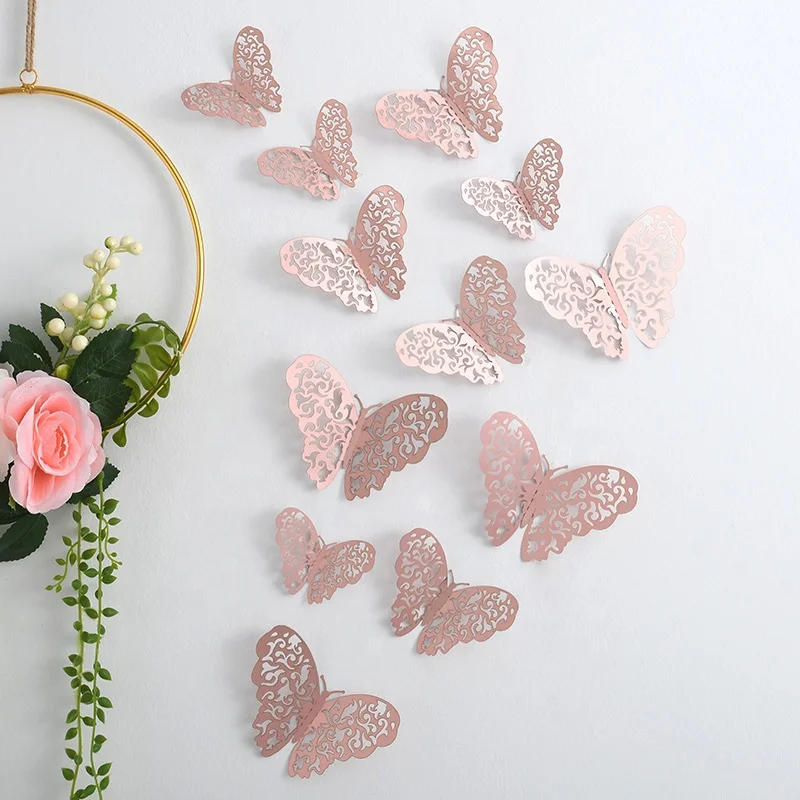 Wholesale Hollow butterfly Flowers 3D Hollow Paper butterfly Flower Decoration Florist Supplies Wall Background Stickers