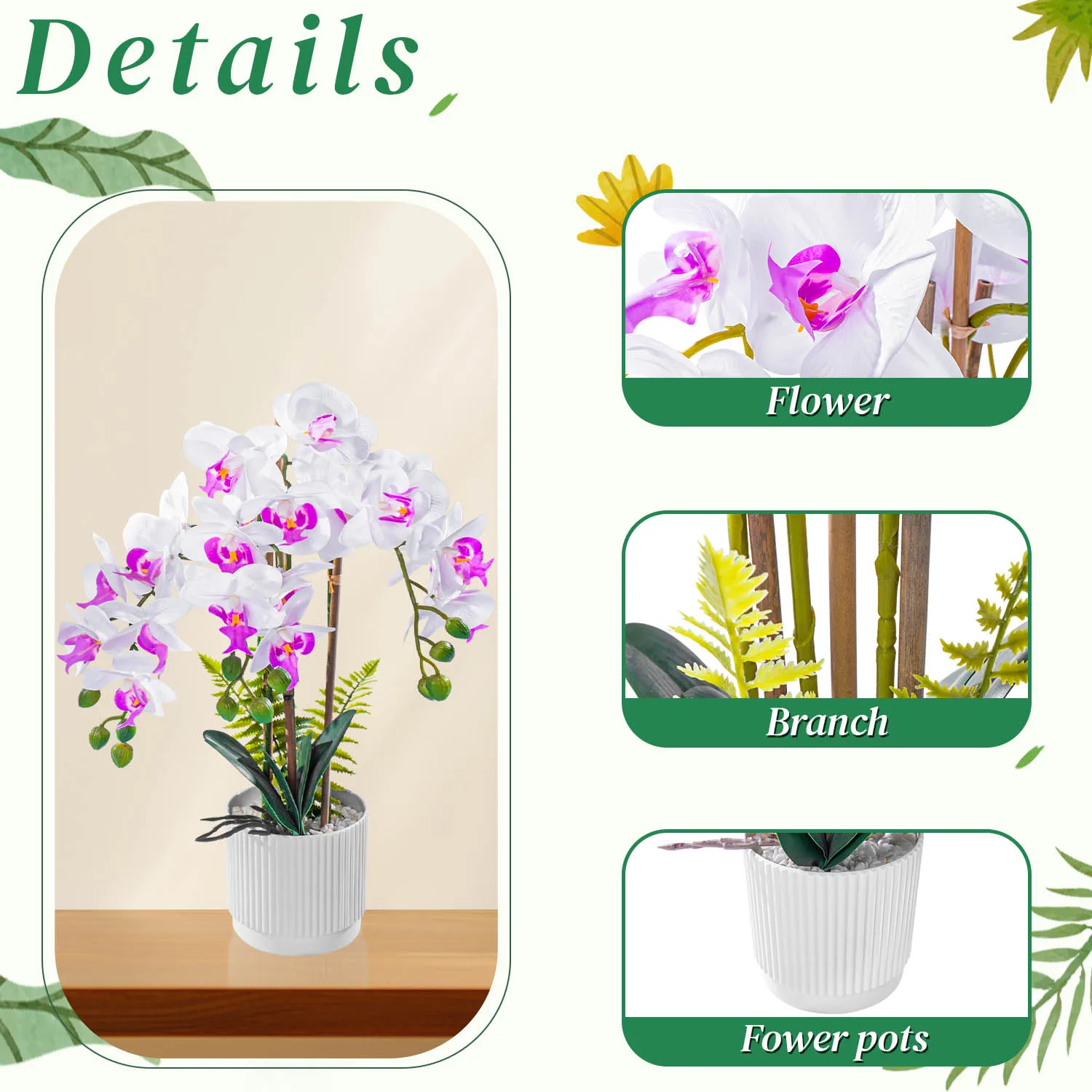 Wholesale Orchids Natural-like Artificial Flowers Plants White Real Touch  Room Decoration Decor With Pot