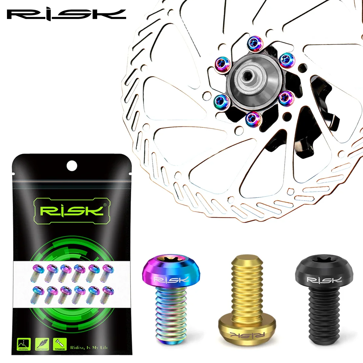 RISK 12PCS M5*10mm Bicycle Disc Brake Rotor Torx Bolts T25 MTB Bike Titanium Disc Brake Rotor Fixing Screws Cycling Accessories