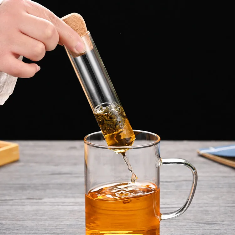 Individual Tea Cup Glass Tube Infuser Mini Infuser Filter for Fruit Herbal or loose leaf Tea with Cork Lid Infuser Tea Strainer