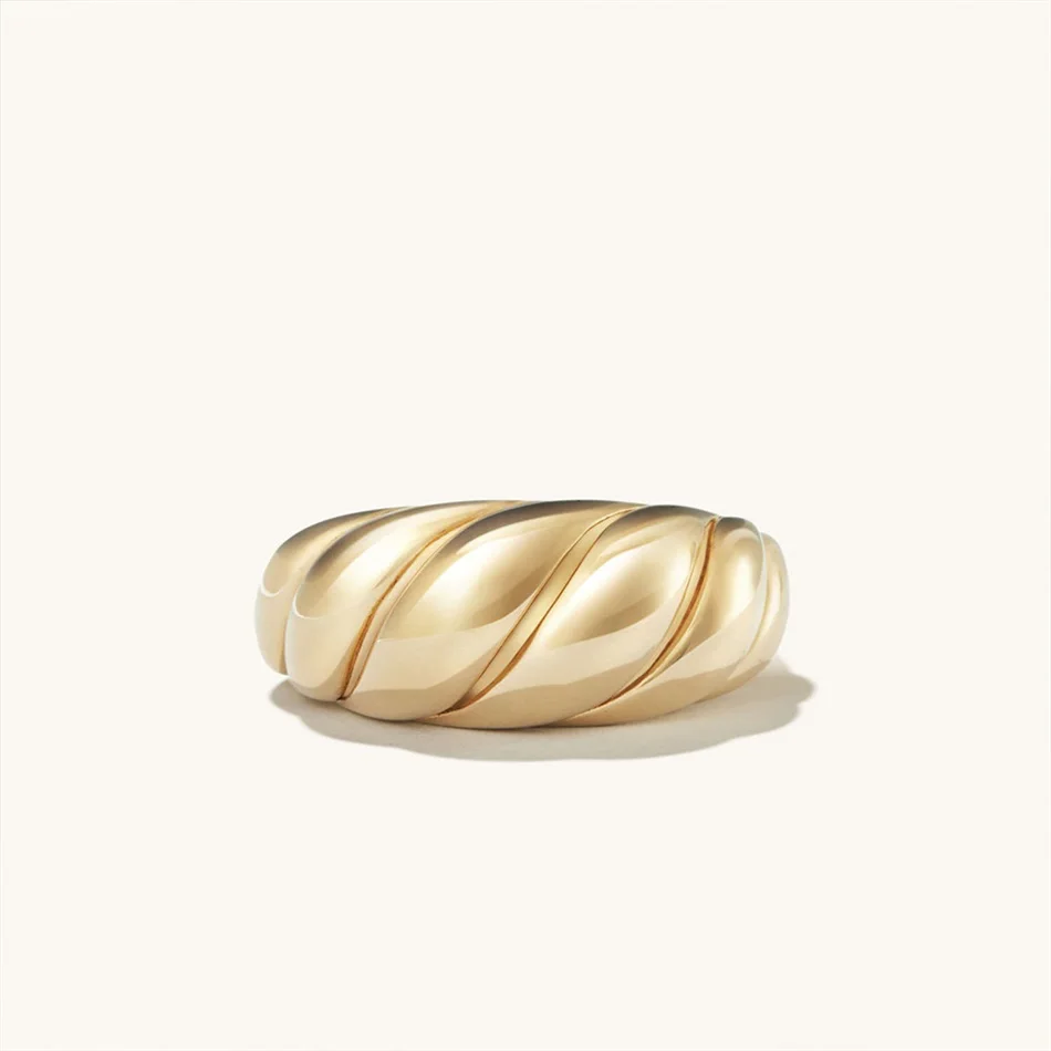 INS Simple Stainless Steel 18K Gold Plated Embossed Croissant Rings Titanium Steel PVD Geometric Curve Arc Ring Jewelry