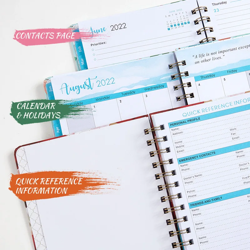 A5 Day Planner Hardcover School Notebook Customized Planner Spiral Notebook For Office Stationery