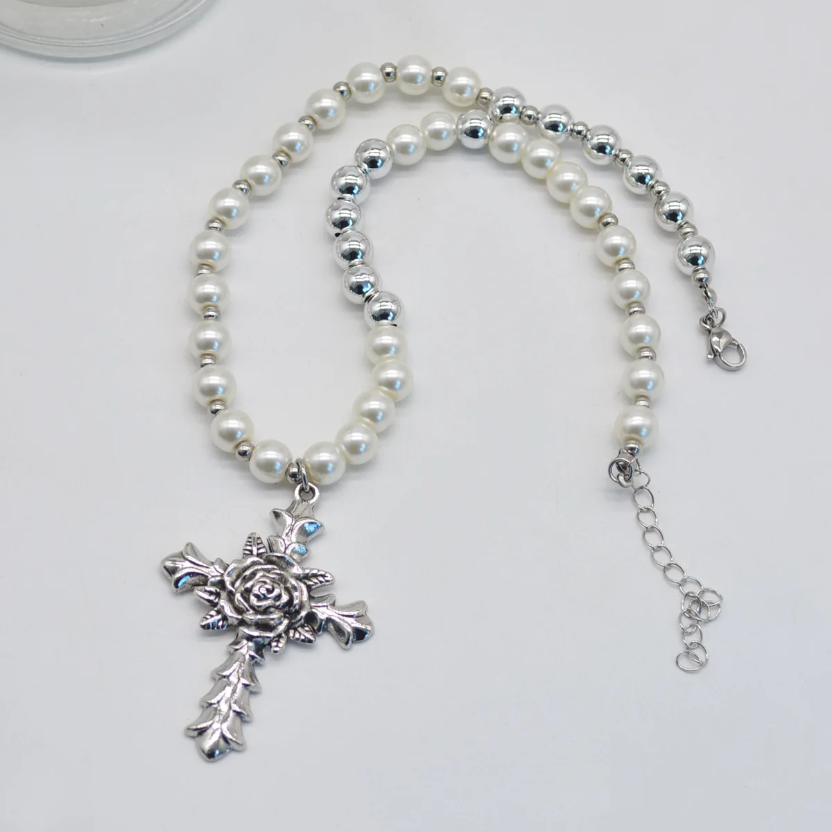 NT100 Fashion Multi Layer Pearls Necklace Women Cross Pendant Necklace Jewelry