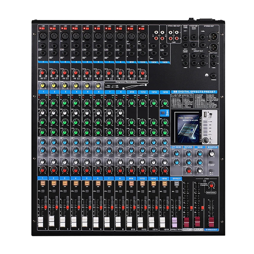 RQSONIC MGX1602 16 Channel Professional stage bar pub dj Digital Audio Signal Processor Mixing Console Mixer with screen