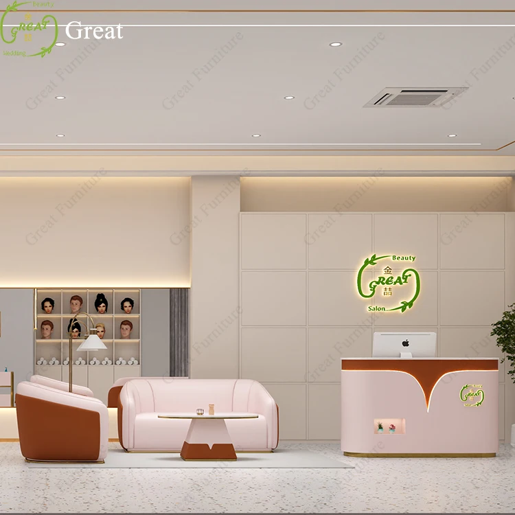 High end design nail salon front desk modern small wooden clinic reception desk with led lights