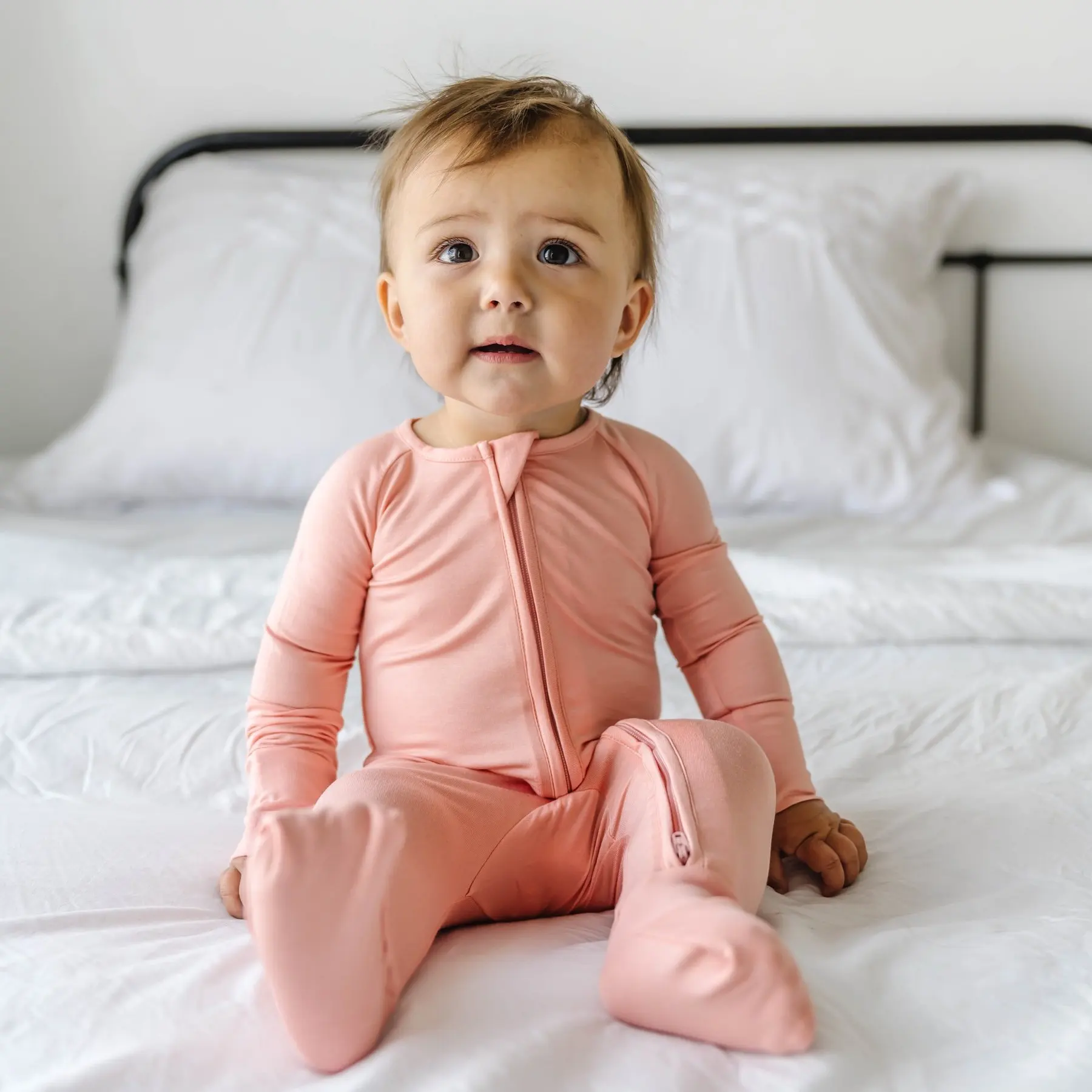 Custom Solid Bamboo Cotton Zipper Baby Romper Footie Pajamas Newborn Baby clothes