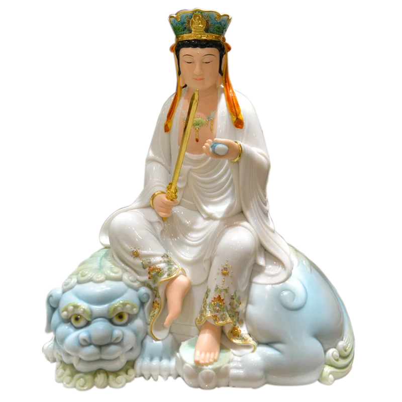 White marble jade Manjushri Bodhisattva Home Furnishing Buddha Decoration Manjushri Bodhisattva Sitting Statue
