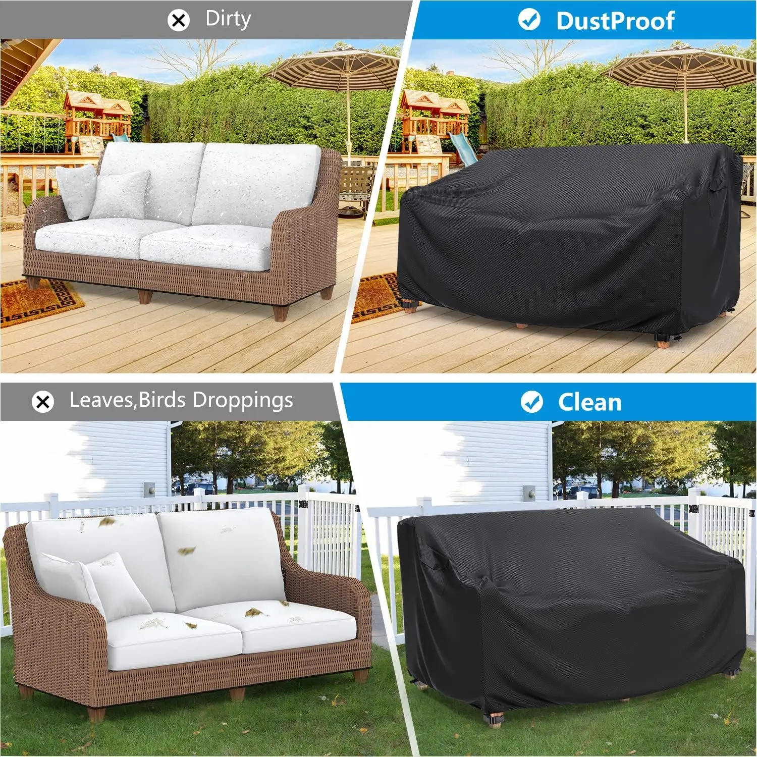 Heavy Duty Oxford Fabric 2-Seater Outdoor Sofa Loveseat Cover Waterproof Outdoor Patio Furniture Cover with Air Vent