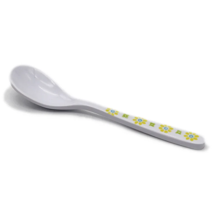 Eco-Friendly Mini White Flower Melamine Cutlery Sugar Spoon Kids Coffee Scoop Custom Multi Function Long Handle Tea Spoon