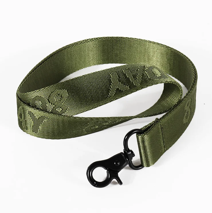 Custom High quality Woven Logo Lanyards 2.5 cm Keychain Black Nylon Lanyard with PU Leather Card