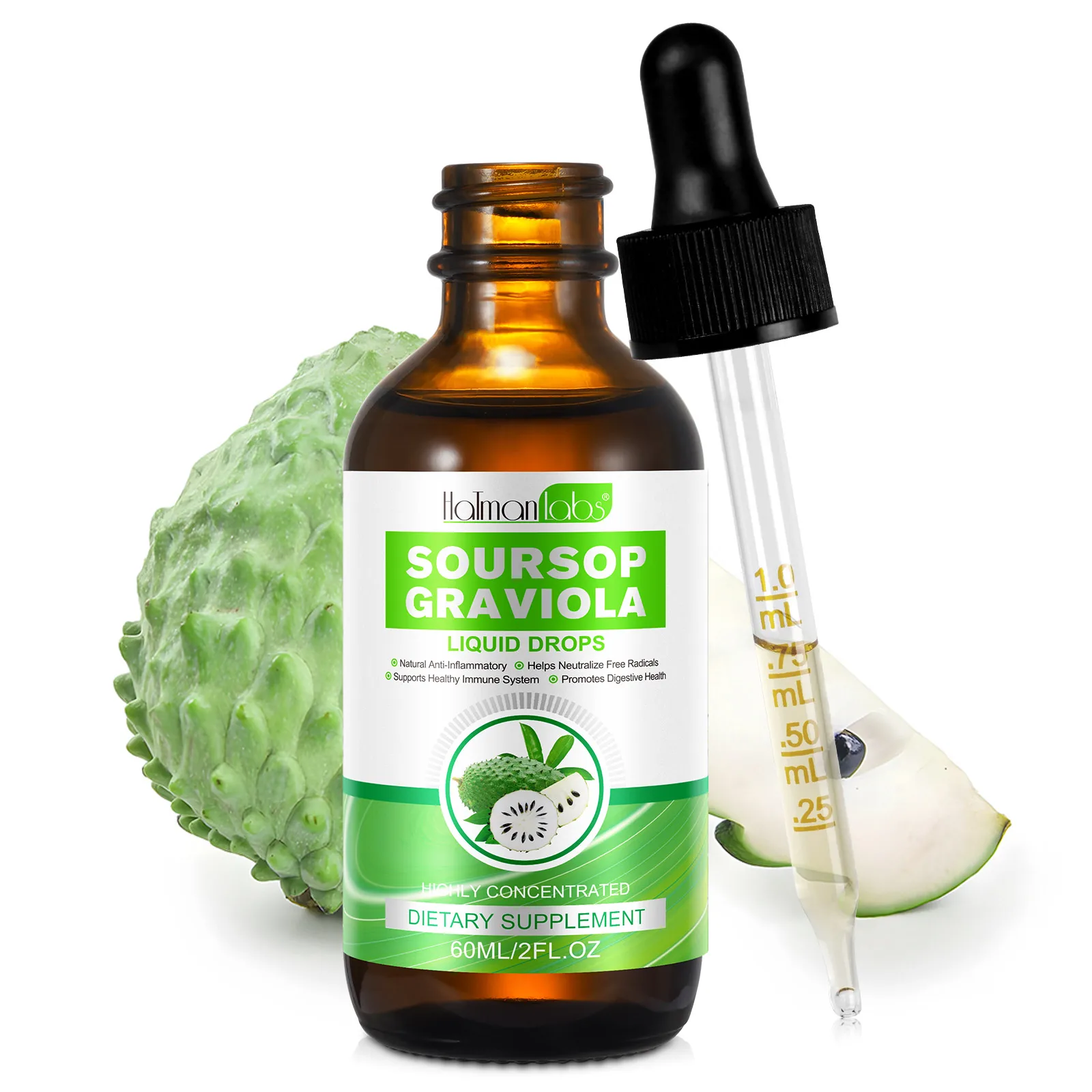 Hatmanlabs graviola leaf extract drops graviola fruit 60ml soursop graviola liquid drop soursop drops