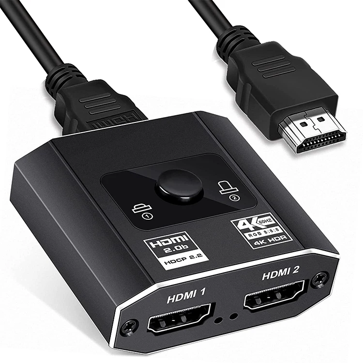 HDMI Switch 4K@60Hz HDMI Splitter, Aluminum Bi-Directional HDMI 2.0b Switcher Splitter 2 in 1 Out, Supports HDCP2.2, HDR, 3D