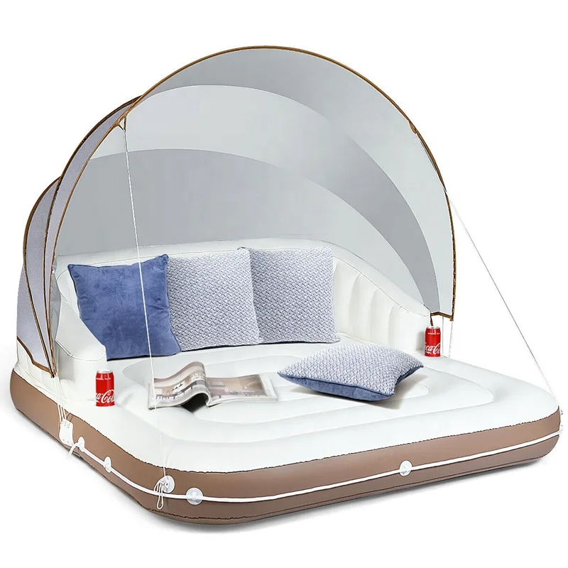 Outdoor float boat inflatable floating island pool sunbed with canopy floating bed