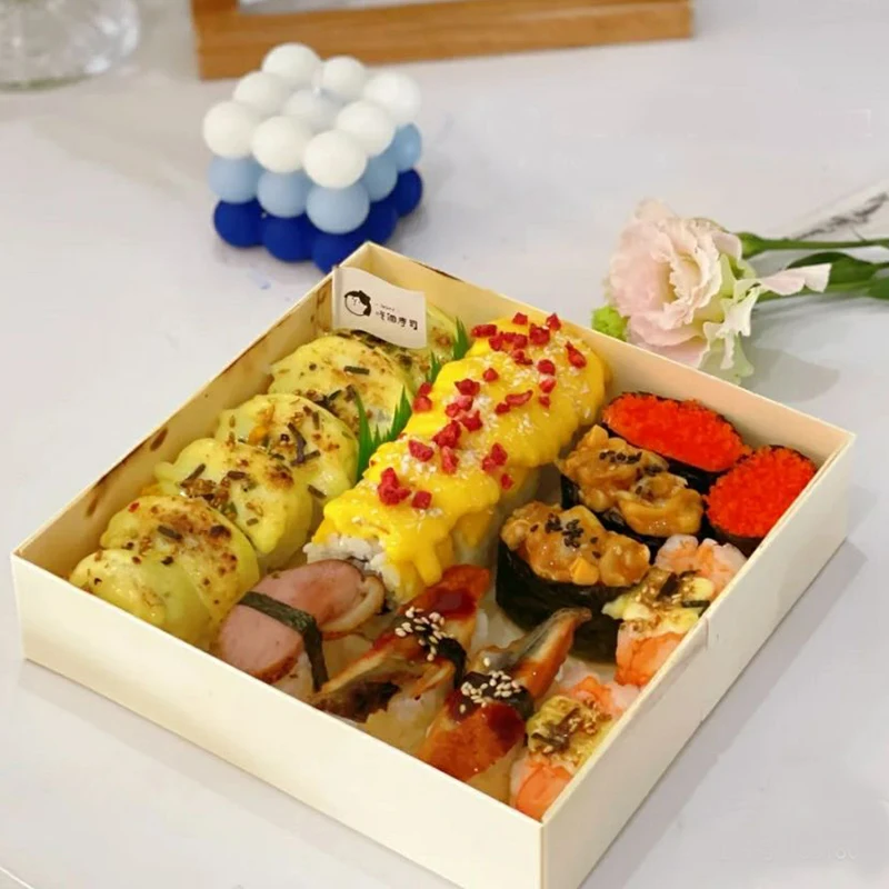 Wooden Transparent Biodegradable Food Grade Disposable Baking Cake Sushi Dessert Pastry Cupcakes Donut Brownies Packaging Box