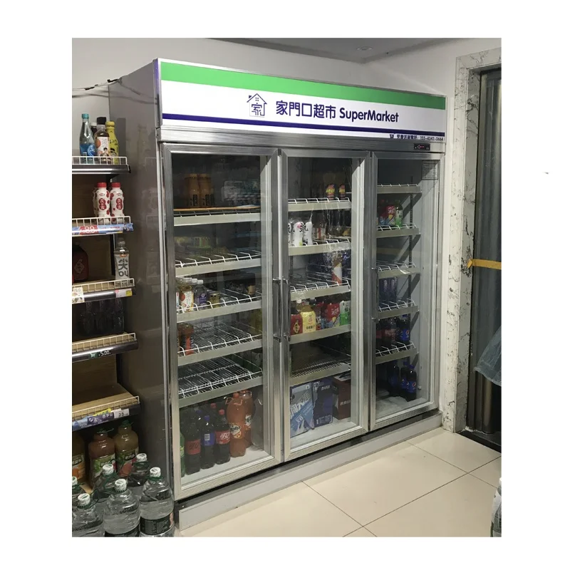Commercial supermarket refrigeration equipment pepsi vertical 3 glass door display refrigerator