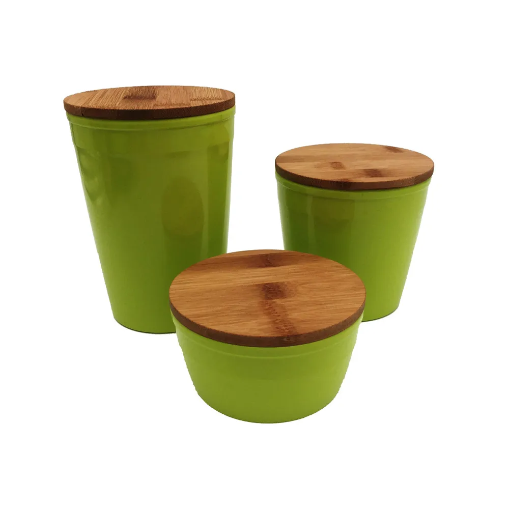 
New design bamboo melamine storage with bamboo lids for nuts or coffee bean and dry goods 