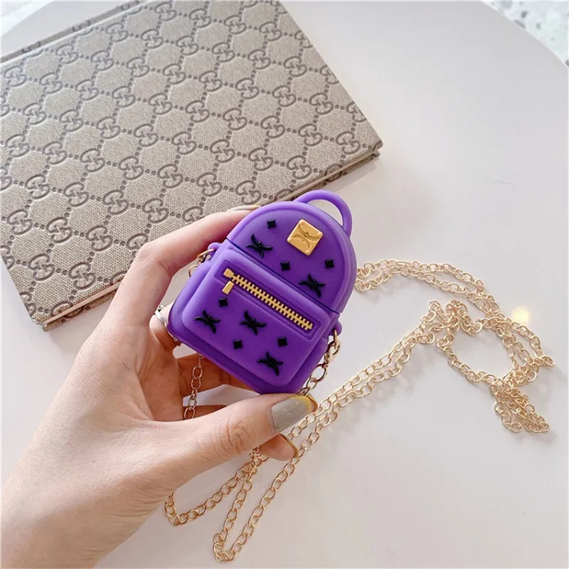 Luxury Brand 3D Cute Cartoon Diagonal Bag Silicone Earphone Cases For Airpods 3 2 1 Pro Charging Protective Box With Metal Chain